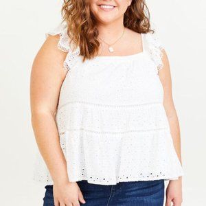 ARULA | Ruffle Sleeve Eyelet Tank | Size X | Lightweight & Feminine Summer Top